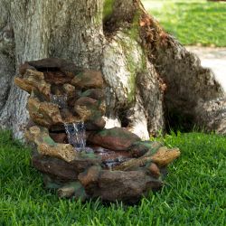 Alpine Corporation 41" Long Indoor/Outdoor Stone River Rock Fountain with LED Lights