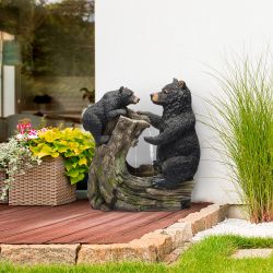 Alpine Corporation 26" Tall Bear and Cub with Tree Fountain Yard Statue Decoration