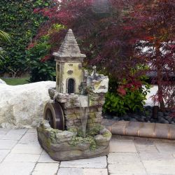 Alpine Corporation 35" Tall Outdoor Fairy Castle Waterwheel Tiered Fountain Yard Art decoration