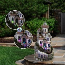Alpine Corporation 35" Tall Outdoor Tower Castle Fountain with Color Changing LED Lights Yard Art Decoration