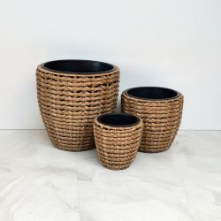 18"L Poly Rattan Planter with Polypropylene insert, Set of 3