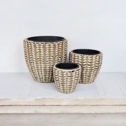 18"L Green Poly Rattan Planter with PP Insert - Set of 3