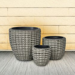 18"L Green Poly Rattan Planter with PP Insert - Set of 3