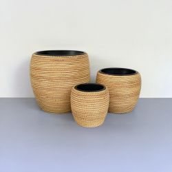 18"L  Poly Rattan Planter with PP insert, Set of 3