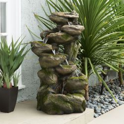 Alpine Corporation 39" Tall Indoor/Outdoor Multi-Tier Waterfall Rock Fountain with LED Lights