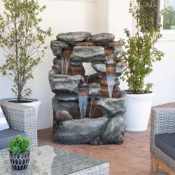 Alpine Corporation 54" Tall Indoor/Outdoor 5-Tier Waterfall Rock Fountain with LED Lights