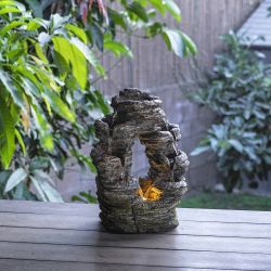 Alpine Corporation 14" Tall Indoor Stone Look Oval Shaped Waterfall Tabletop Fountain