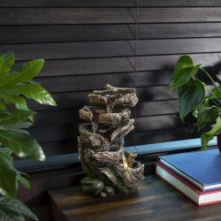 Alpine Corporation 11" Tall Indoor/Outdoor 5-Tier Rainforest Waterfall Fountain with LED Lights