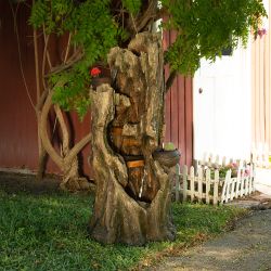 Cascading Tree Fountain with Flower Pots and LED Lights