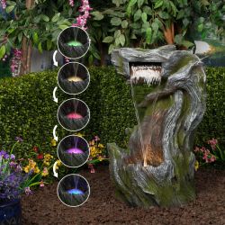 Waterfall in Realistic Tree Bark Fountain with LED Lights