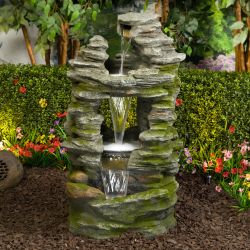 Stacked Stone Rainforest Fountain with LED Lights