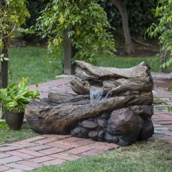 Alpine Corporation 24" Tall Outdoor 2-Tier Fallen Tree Trunk Water Fountain with LED Lights