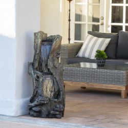Alpine Corporation 41" Tall Outdoor Rainforest Waterfall Tree Trunk Fountain with LED Lights