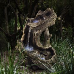Alpine Corporation 41" Tall Outdoor Rainforest Curved Log Water Fountain with LED Lights