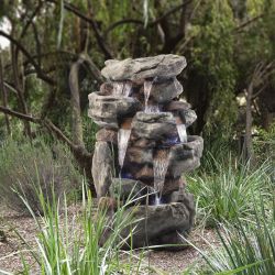 Alpine Corporation 52" Tall Outdoor 5-Tier Rainforest Rock Water Fountain with LED Lights