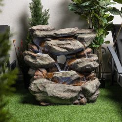 Alpine Corporation 31" Tall Outdoor 6-Tier Rainforest Waterfall Fountain with LED Lights