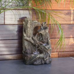 Alpine Corporation 14" Tall Indoor 5-Tier Tabletop Rainforest Tree Trunk Waterfall Fountain with LED Lights