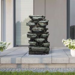 Alpine Corporation 39" Tall Outdoor Multi-Tier Rock Water Fountain with LED Lights