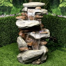 4-Tiered Rock Fountain with LED Lights