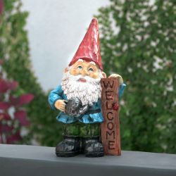 Alpine Corporation 12" Tall "Welcome" Outdoor Garden Gnome Yard Statue Decoration
