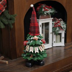 Alpine Corporation 28"H Polyresin Christmas Tree "Cheer" Gnome Decoration with Color Changing LED Lights