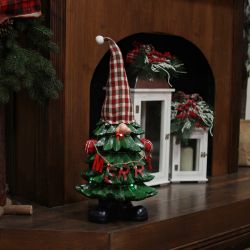 Alpine Corporation 28"H Polyresin Christmas Tree "Merry" Gnome Decoration with Color Changing LED Lights
