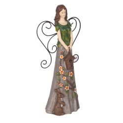 Floral Woodland Angel Holding Birdhouse Statuary D?cor