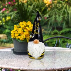 Alpine Corporation 12"H "Let It Bee" Indoor/Outdoor Garden Gnome Statue, Black/Yellow