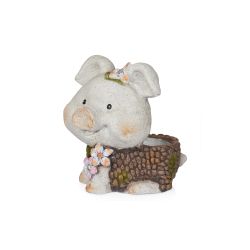 Alpine Corporation 16"L Smiling Pig Statue Planter with Drainage Hole