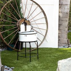 Alpine Corporation 34" Tall Outdoor Antique Metal Sink Water Fountain, White
