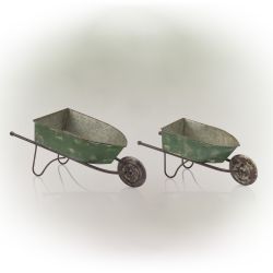 Alpine Corporation Pack of 2 Indoor/Outdoor Rustic Wheelbarrow Planter Decorations, Green