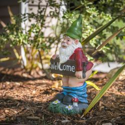 Alpine Corporation 22" Tall Outdoor Garden Gnome with Pants Down Yard Statue Decoration, Multicolor