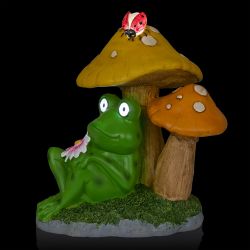 Solar Frog Relaxing Under Mushroom Statuary