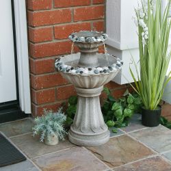 Alpine Corporation 24" Tall Vintage Old World Pedestal Fountain Yard Art Décor with Pebble Inlay