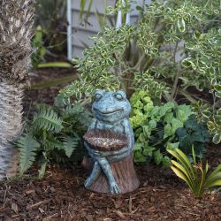 Alpine Corporation 16" Tall Indoor/Outdoor Frog with Flower Garden Statue Decoration, Multicolor