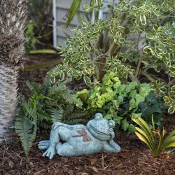 Alpine Corporation 7" Tall Indoor/Outdoor Sleeping Frog with Dragonfly Garden Statue Decoration
