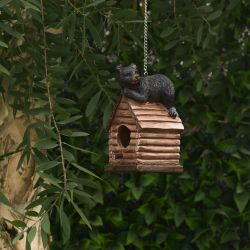 Alpine Corporation Log Cabin Hanging Birdhouse with Bear Figure