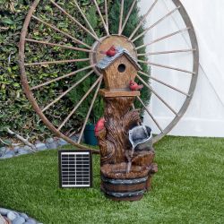 Alpine Corporation Solar-Powered Cascading Barrel Fountain and Cardinal Birdhouse , 32" High