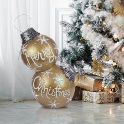 Gold Merry Christmas Stacked Ornament Statue w/Flash LEDs MED