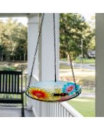 10" Glass Hanging Bird Feeder w/ Flowers and Bee